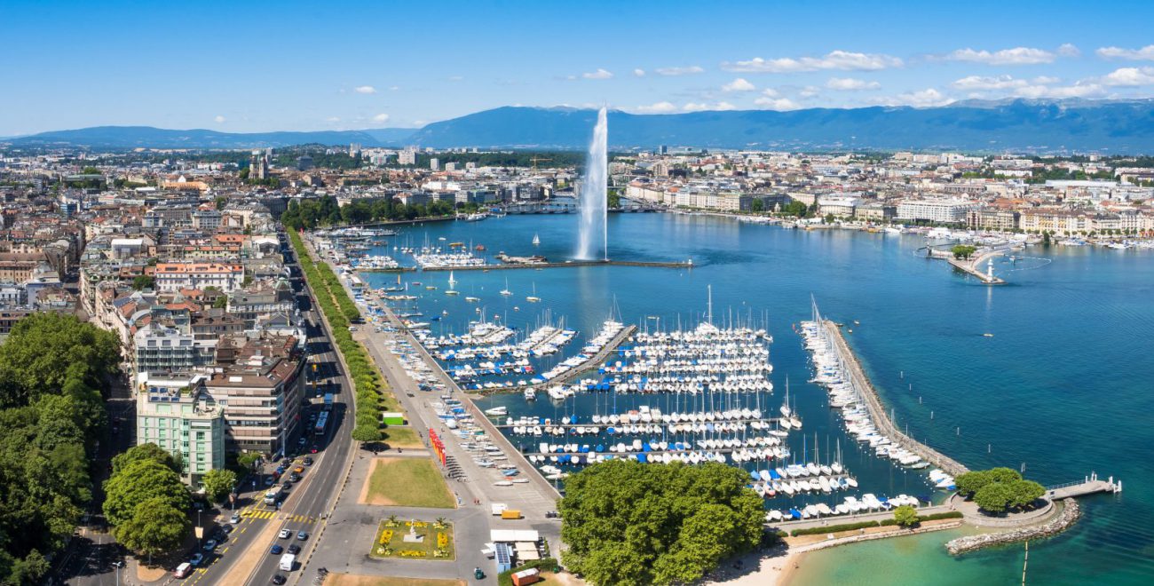 Aerial view of Leman lake -  Geneva city in Switzerland